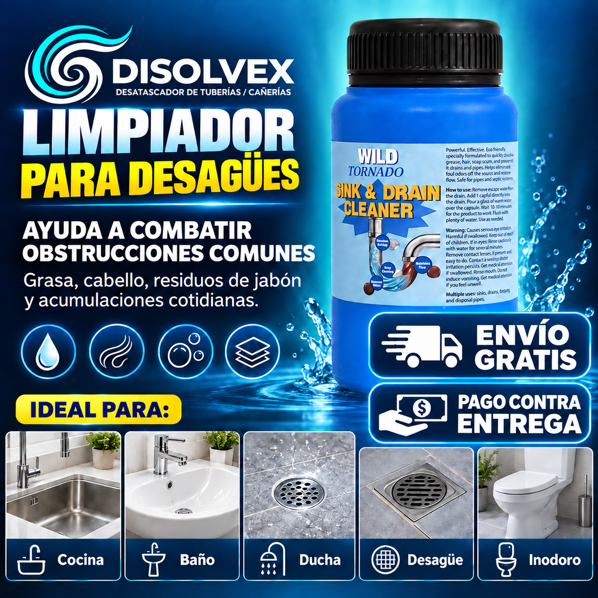 Disolvex Destapador de Tuberías | Limpieza Profunda para Drenajes